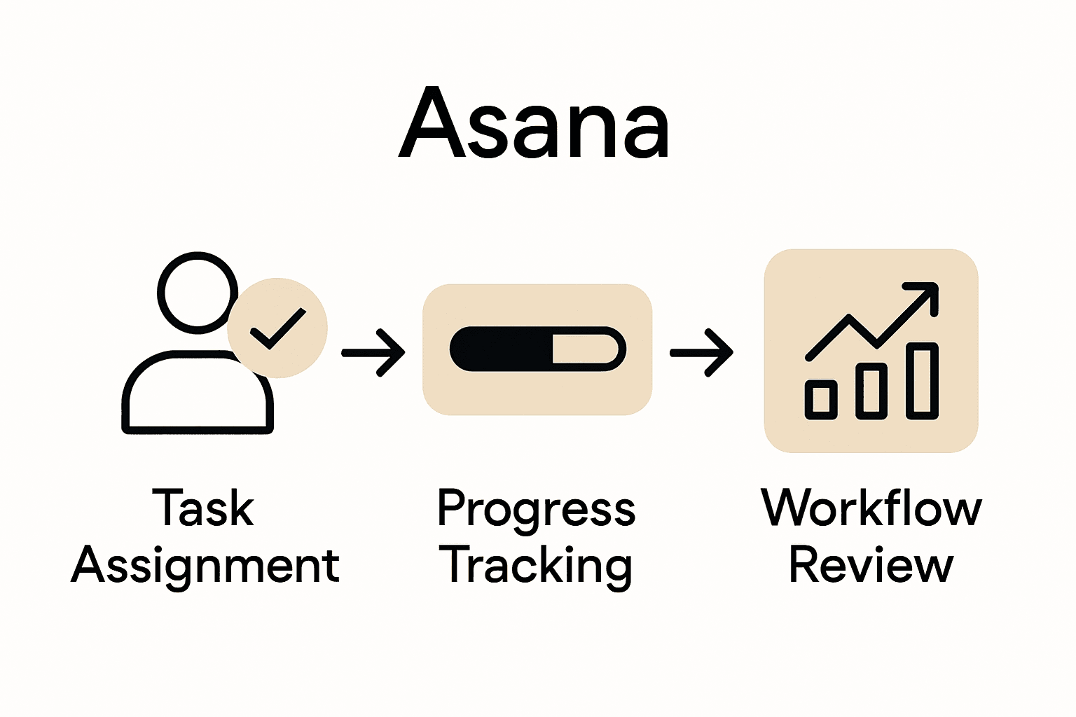 Infographic showing Asana task assignment, tracking, and review steps