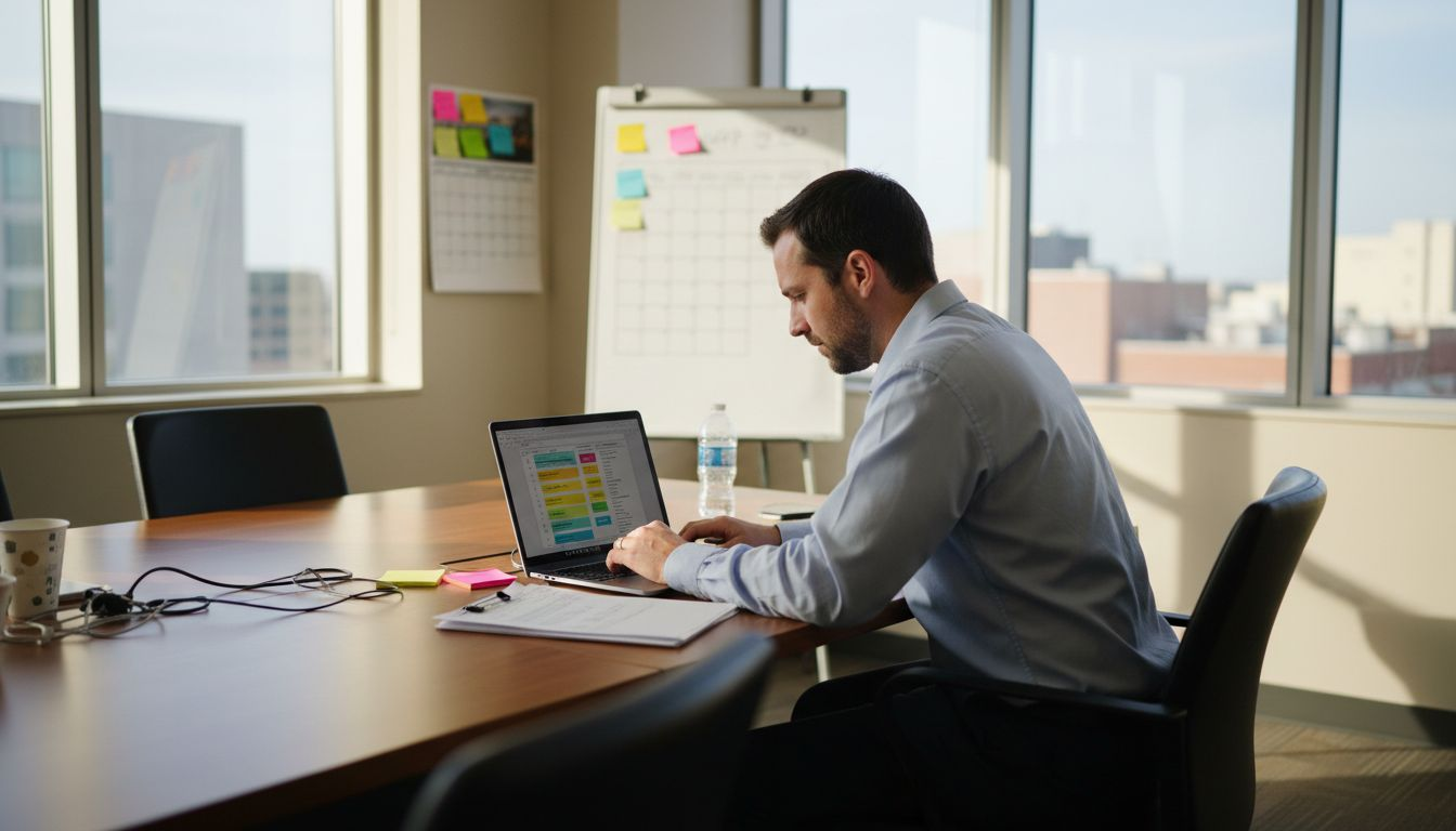 Project manager updating digital task list