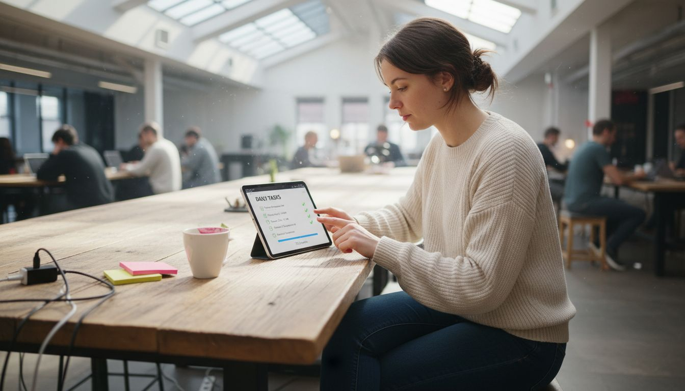 Woman using digital checklist on tablet