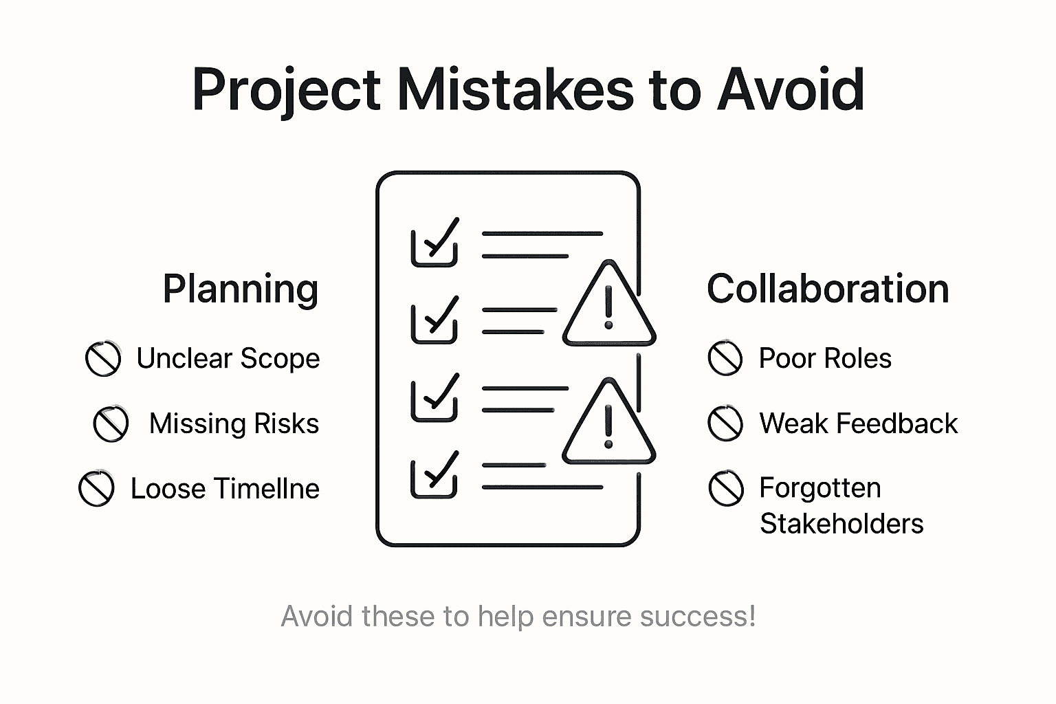 Infographic listing key project mistakes to avoid