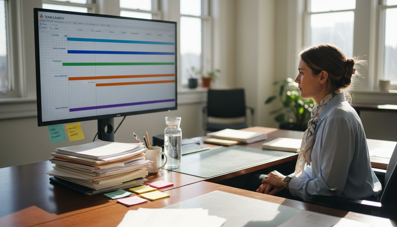 Manager reviewing timeline template workspace