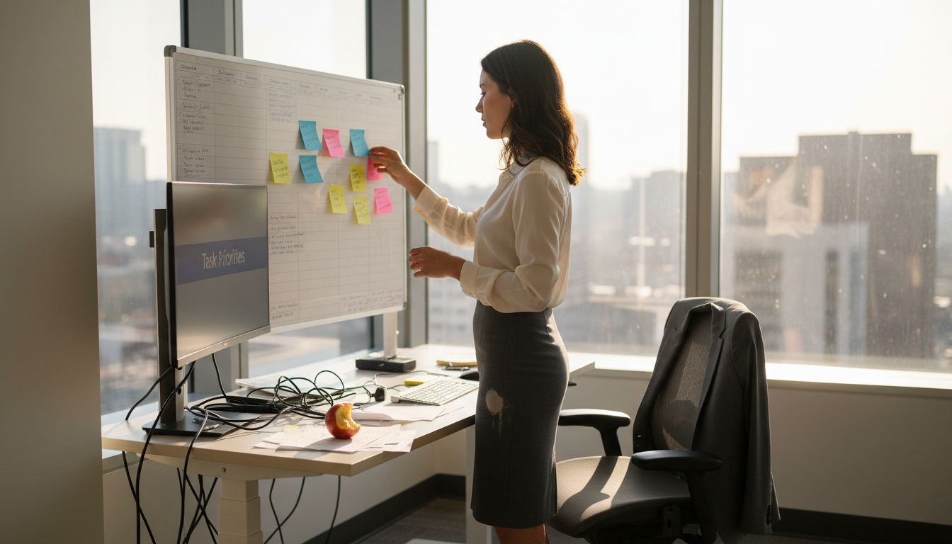 Office worker planning tasks at desk