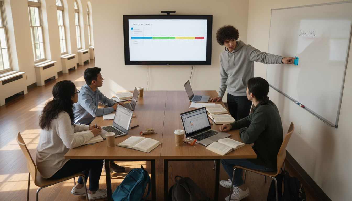 Student team updating project tasks together