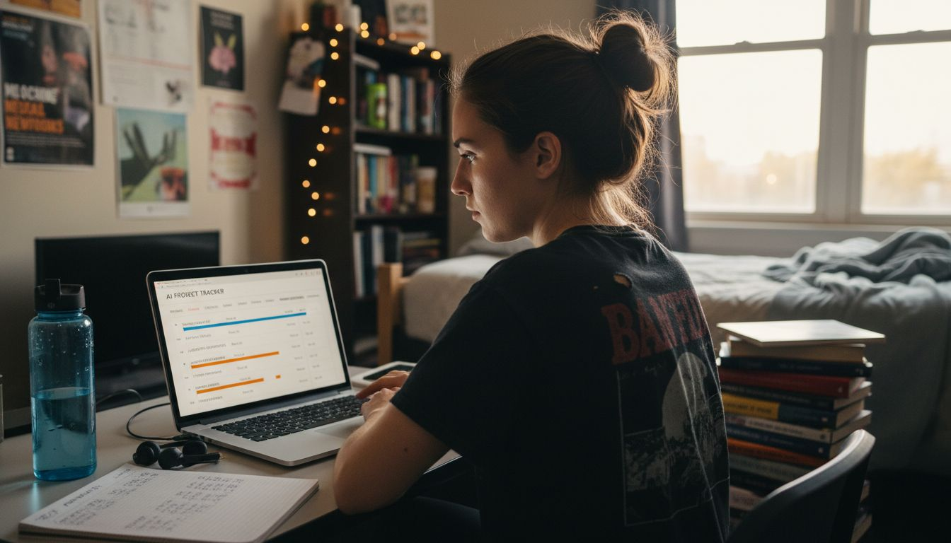 Student using laptop for AI project tracker