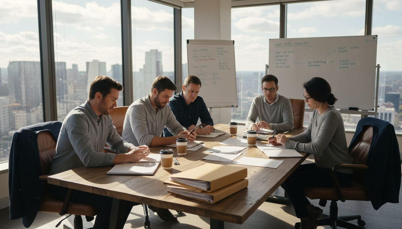 Team collaborating at conference table office