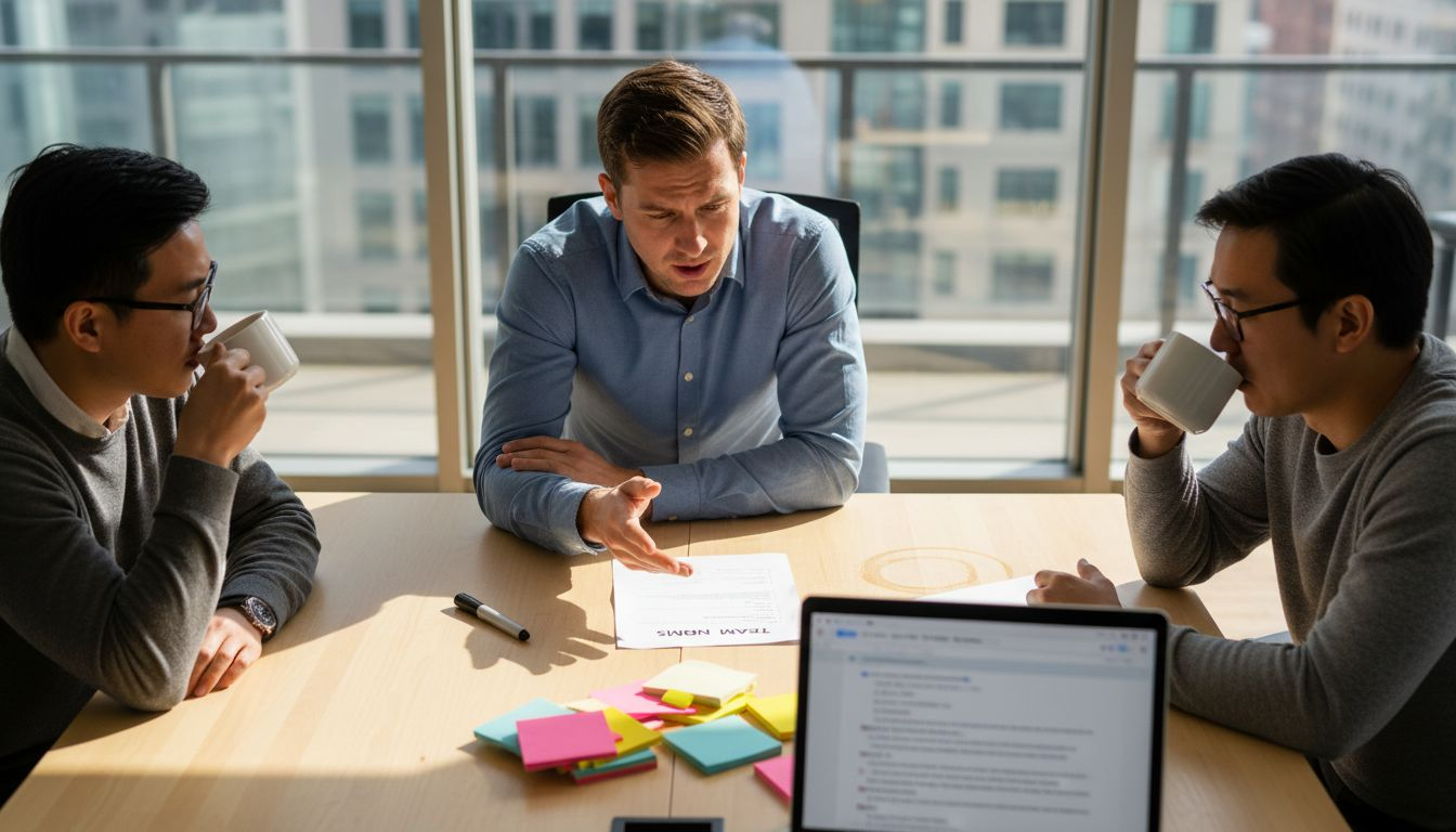 Colleagues reviewing team communication norms