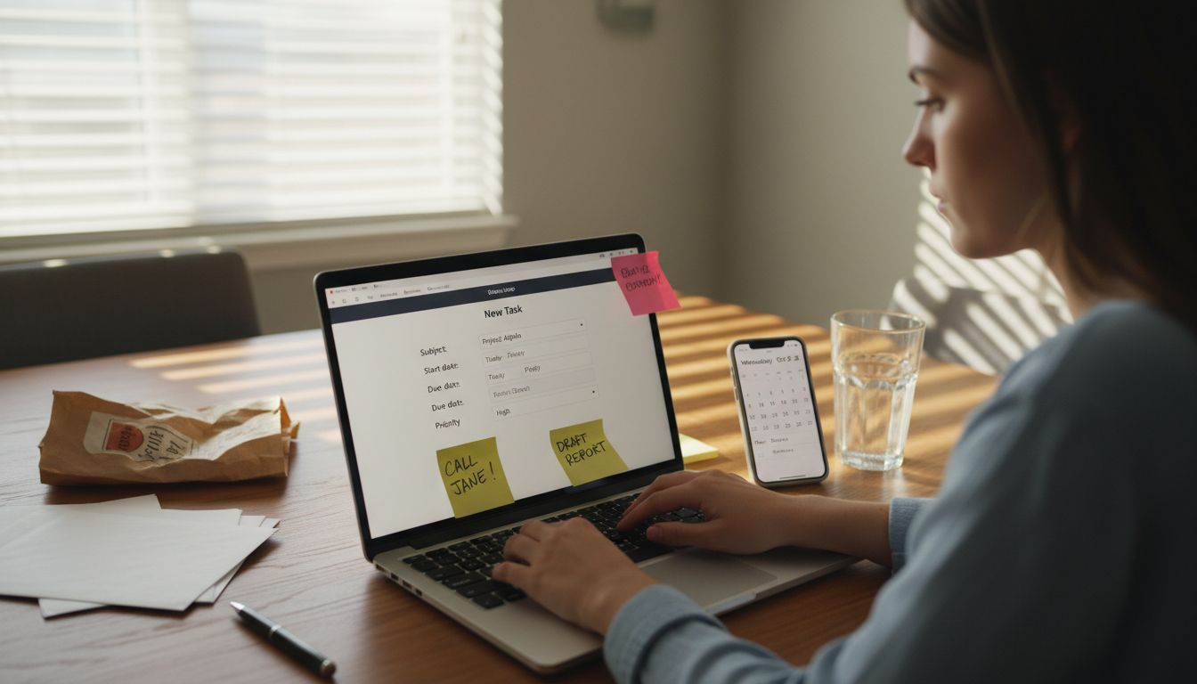 User categorizing new Outlook tasks at home