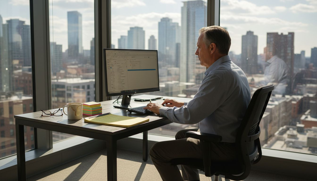 Professional using Outlook Tasks at office desk