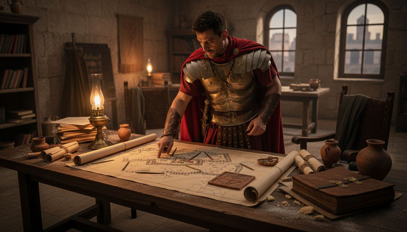 Roman centurion organizing multitasking workspace