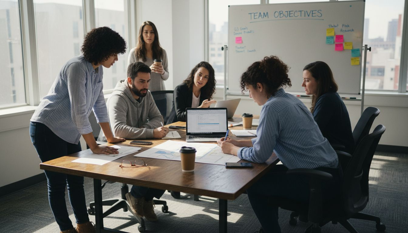 Team collaborating around project roadmap