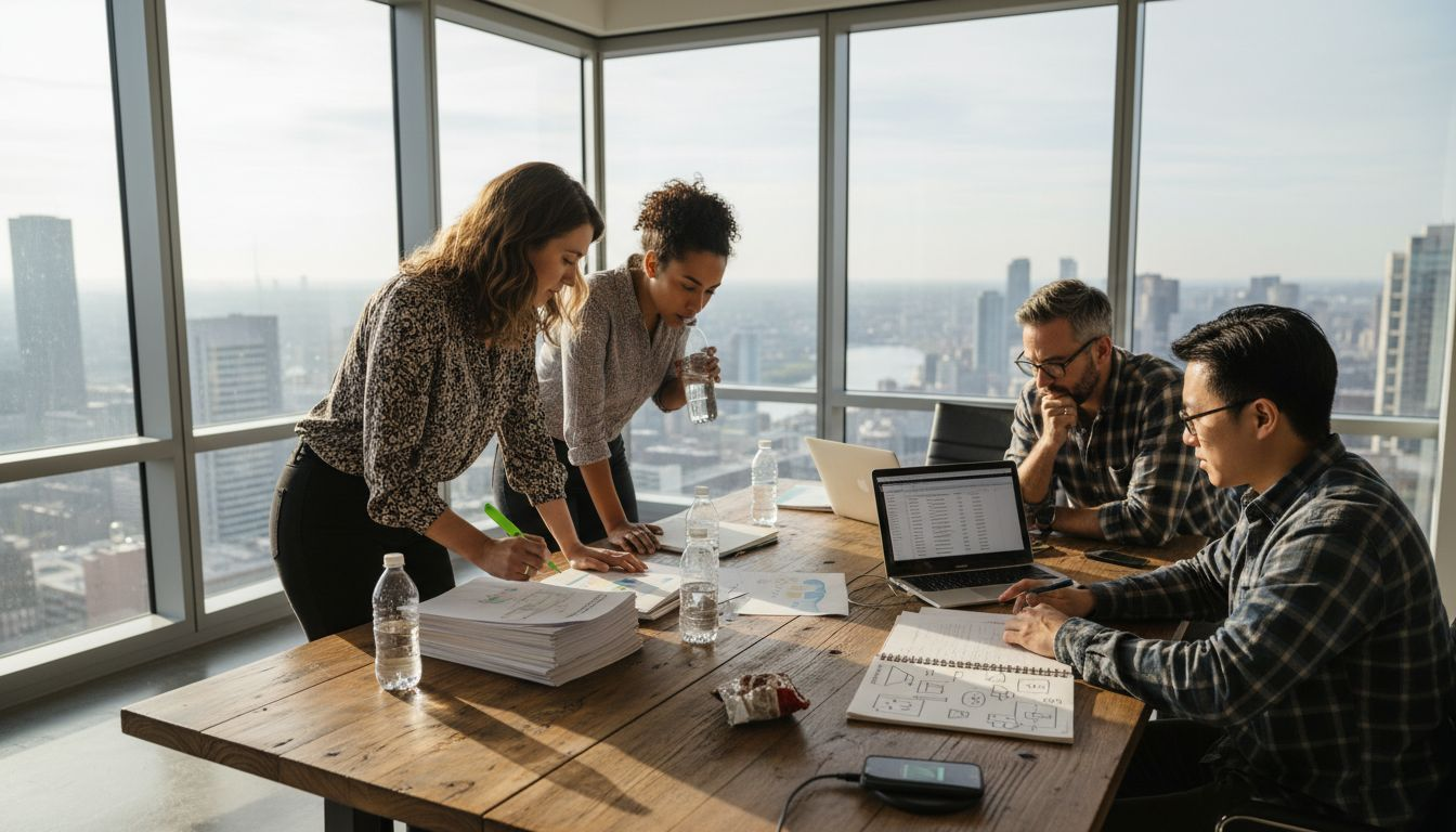Team collaborating at office table