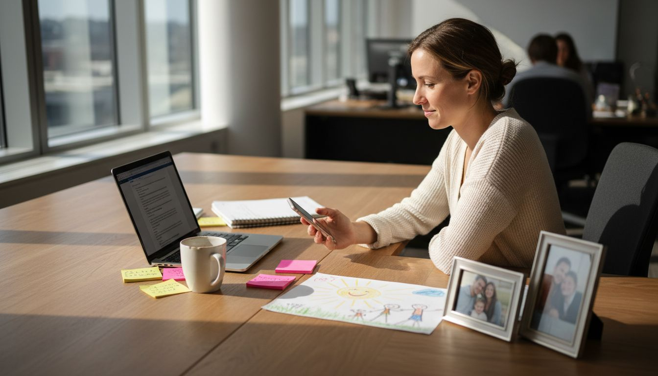 Mixed work and personal life desk scene