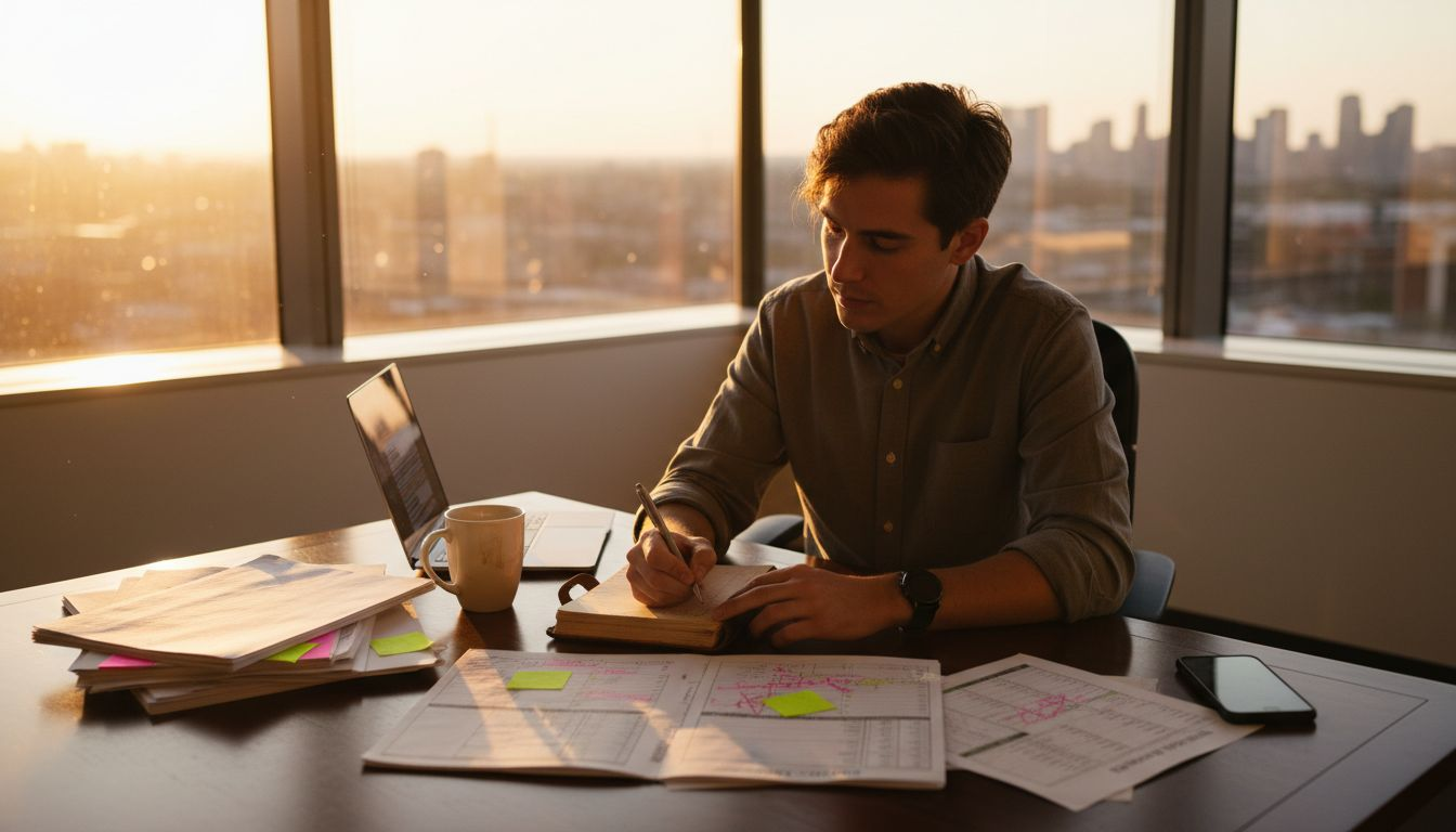 Professional doing daily review at desk