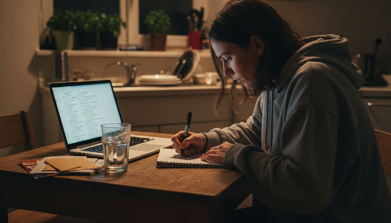 Woman reflecting during evening daily review