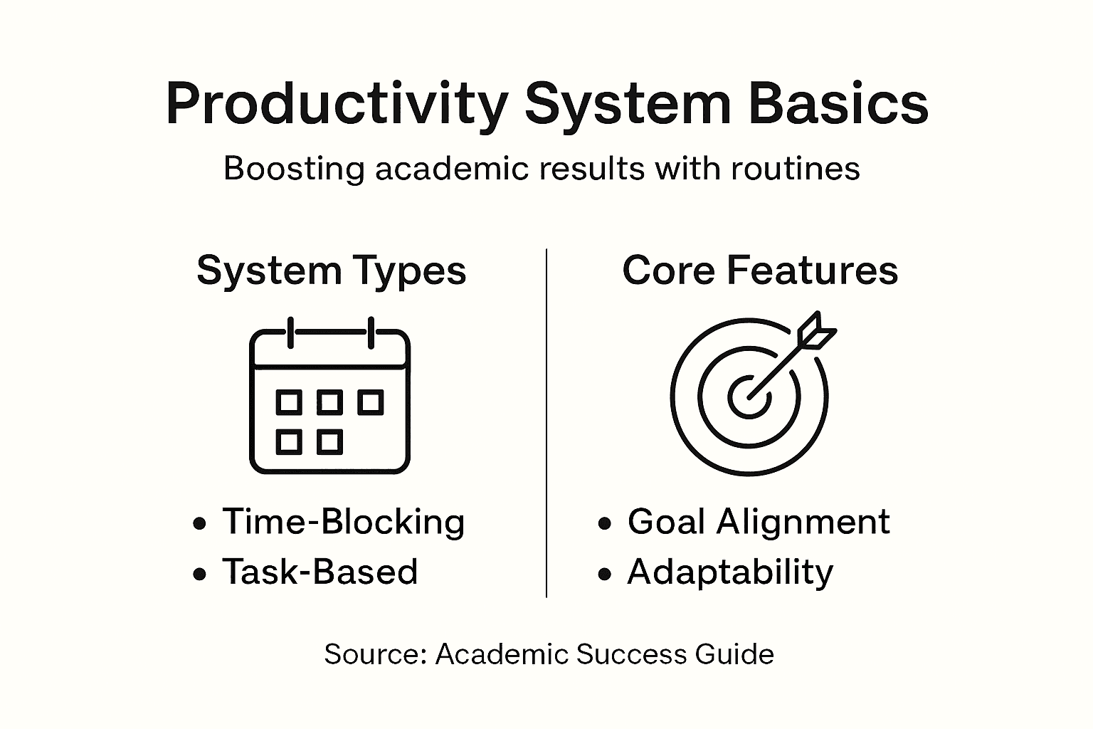 Infographic summarizing core productivity system features
