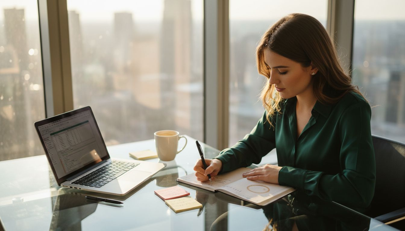 Professional planning daily routine at desk