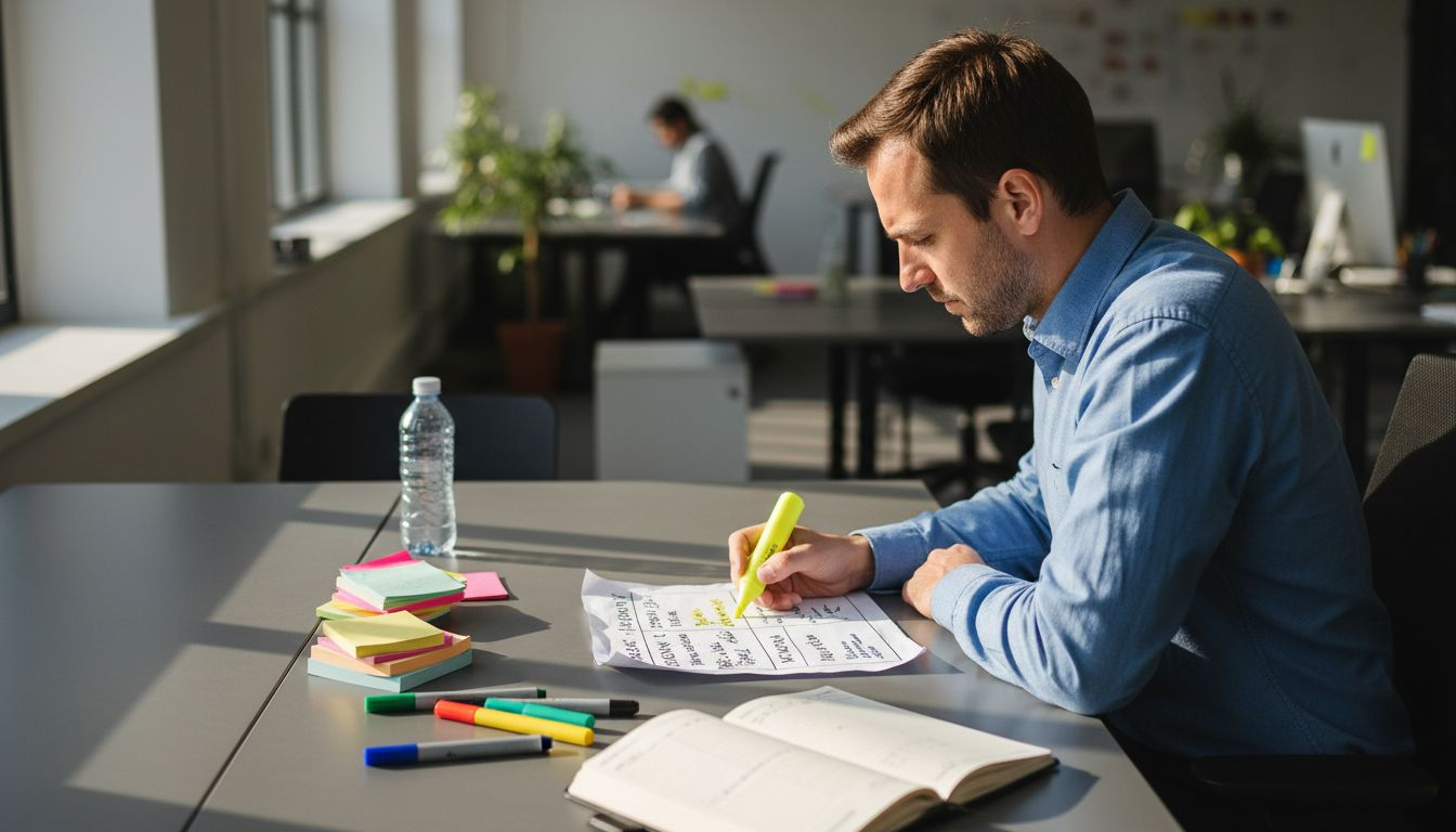 Prioritization chart for daily tasks on desk