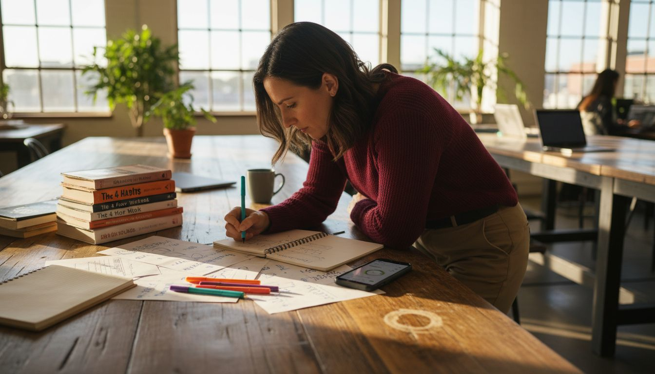 Woman outlining goals on paper at desk
