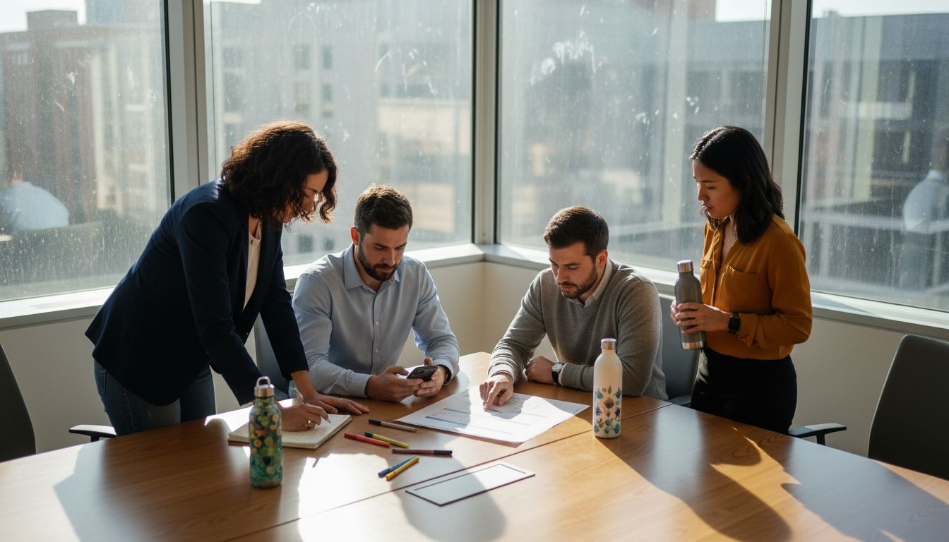Team meeting in bright corner office