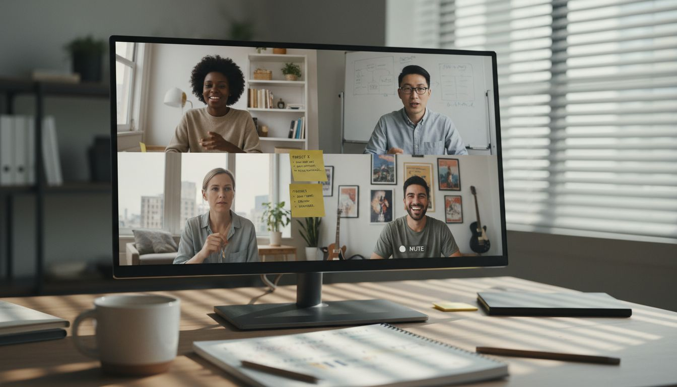 Remote team video call at home desks