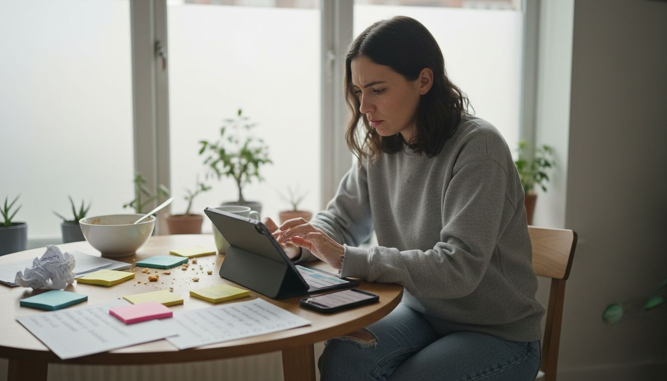Remote worker reviewing tasks on tablet