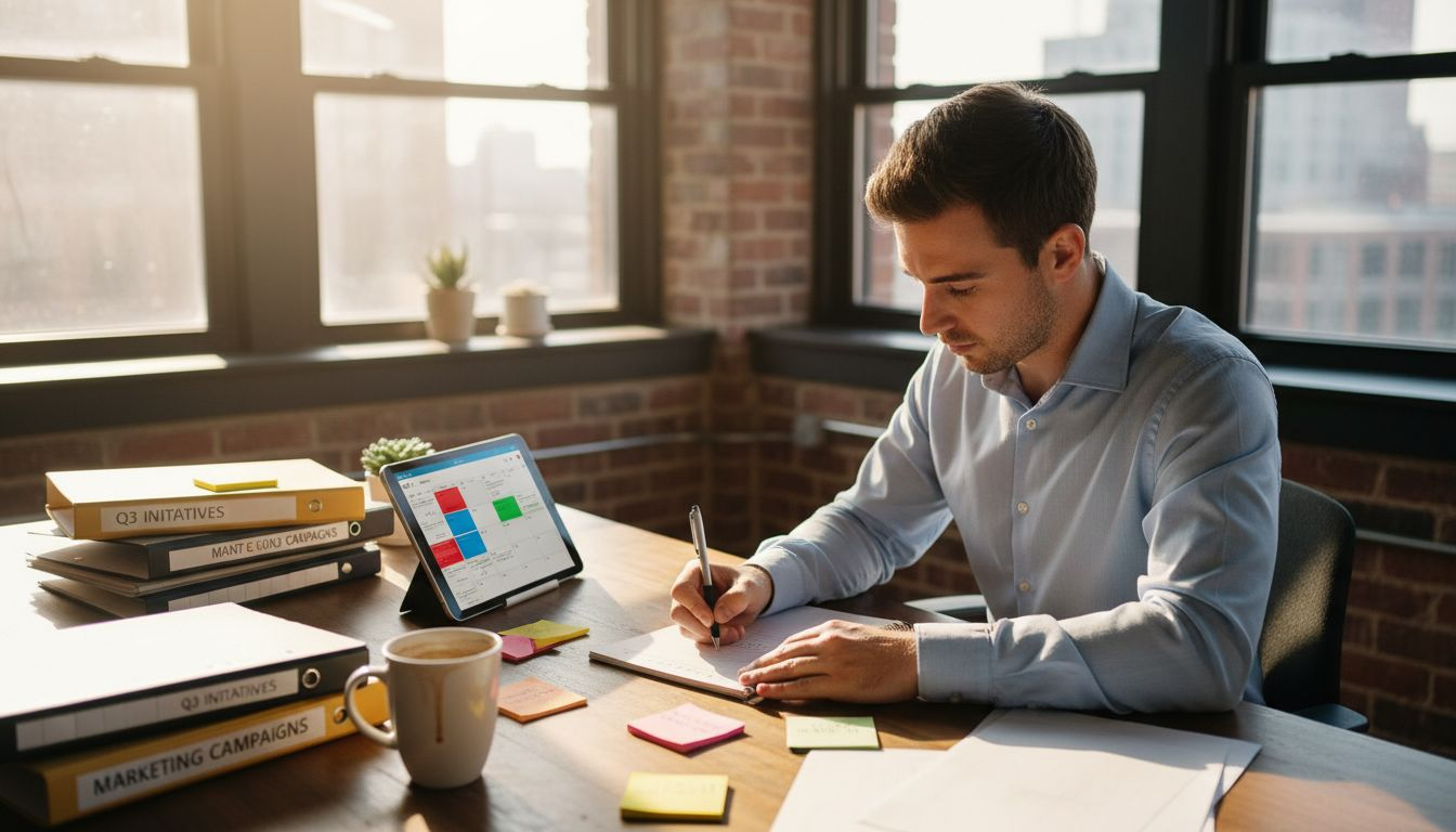 Professional working with multiple to do lists