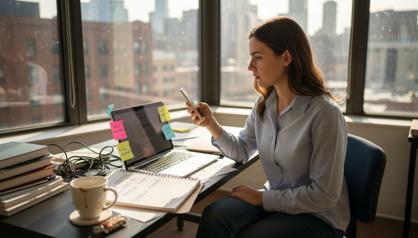 Professional managing screen time in office
