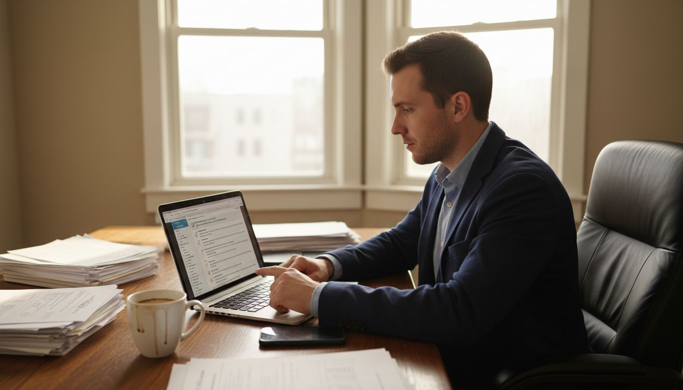 Centurion reviewing productivity at office desk