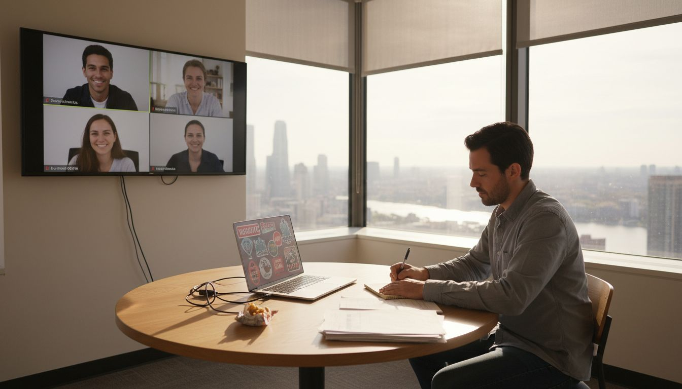 People collaborating in remote video meeting