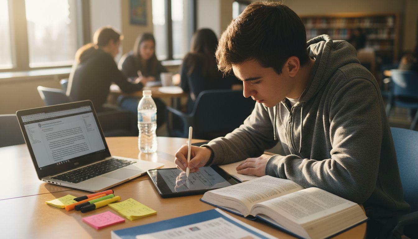 Student using tablet for digital note-taking