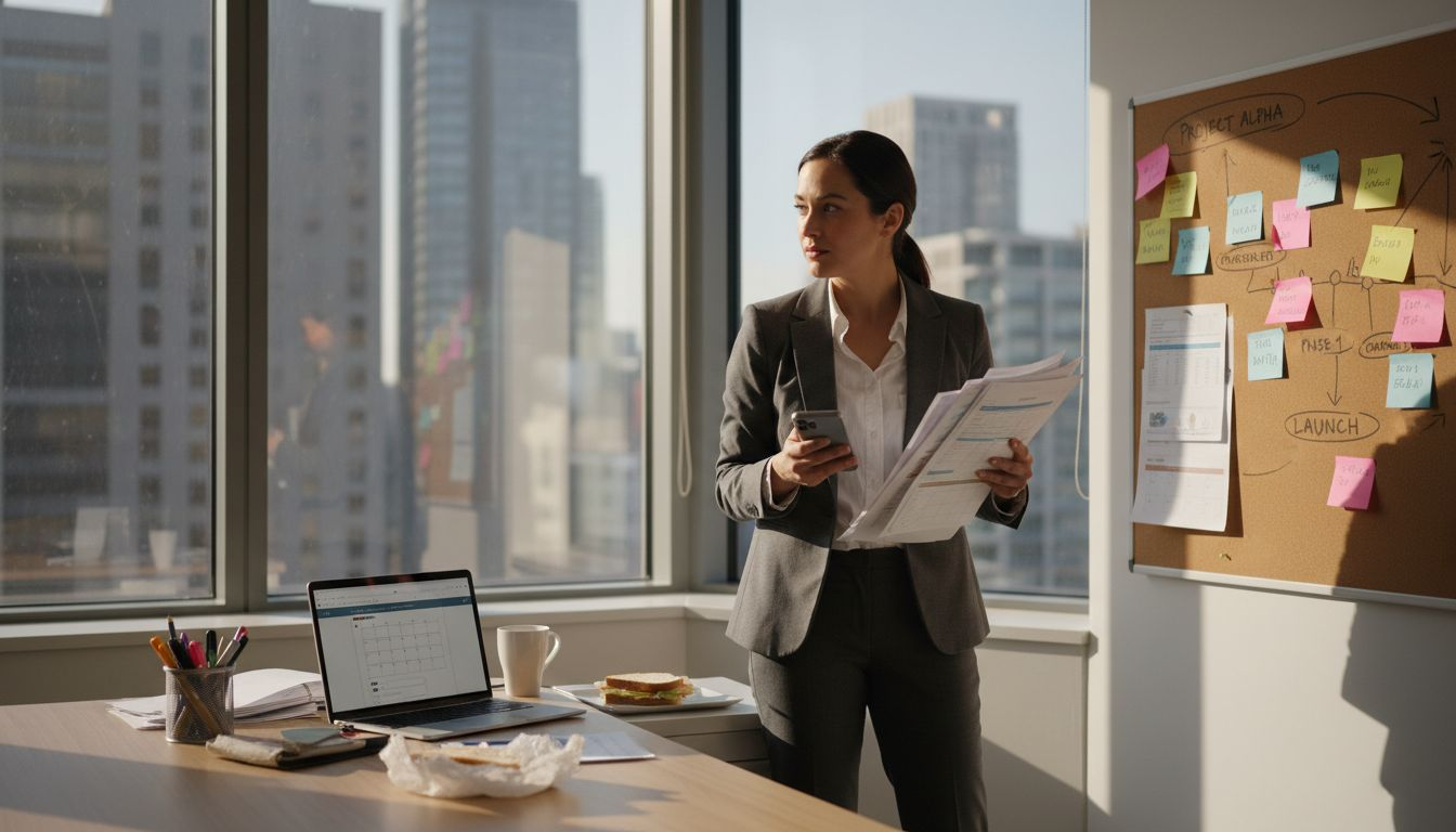 Project manager organizing schedules in office