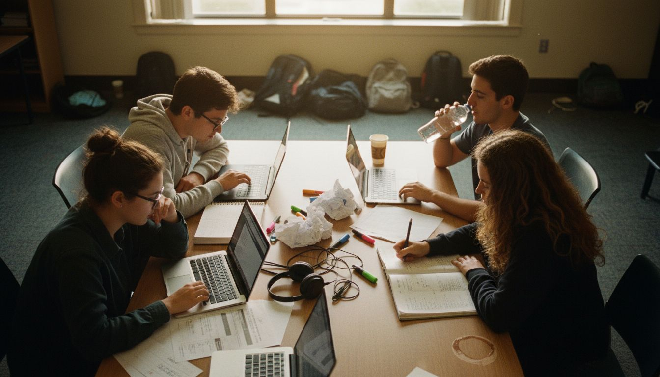 Group of students collaborating in study room