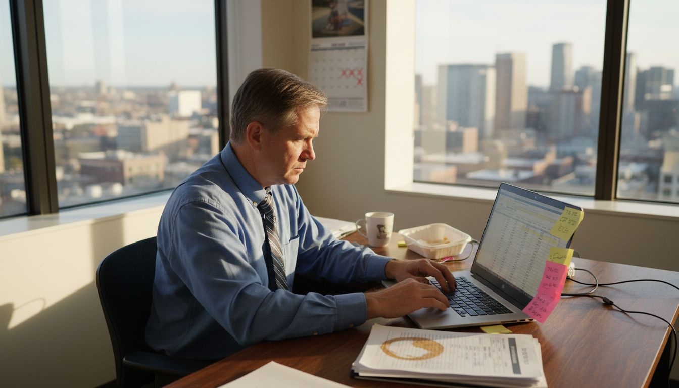 Man conducting time audit in sunlit office