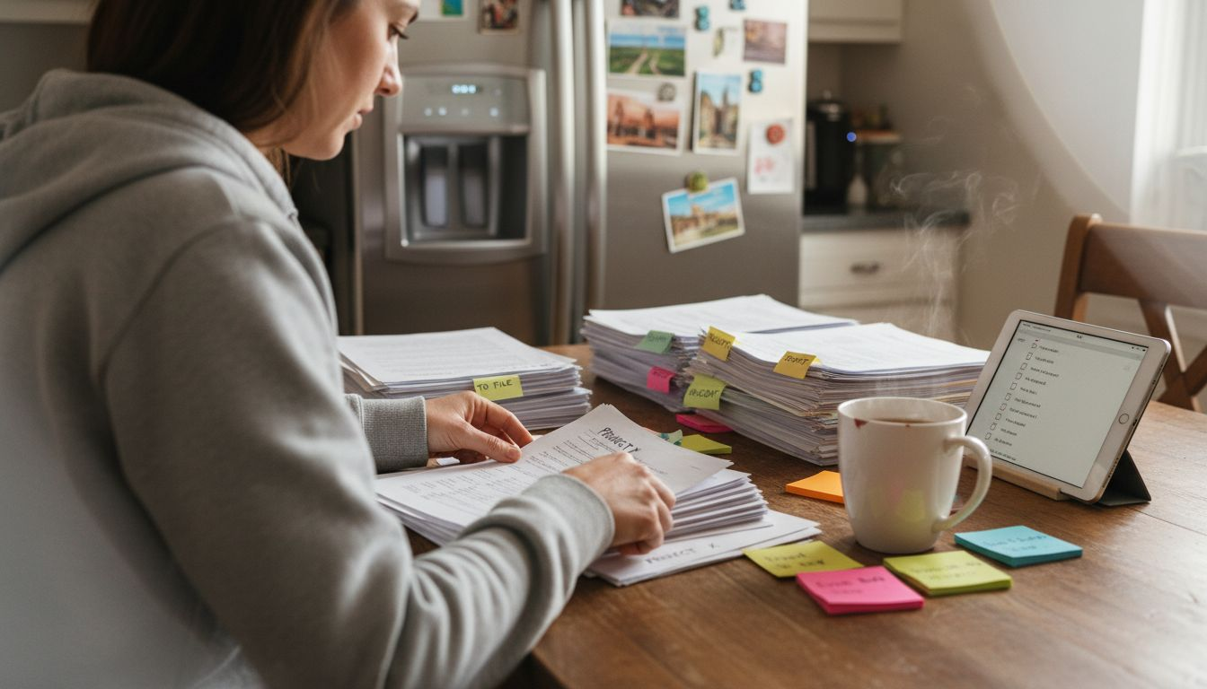 Woman breaking tasks into small steps at kitchen table