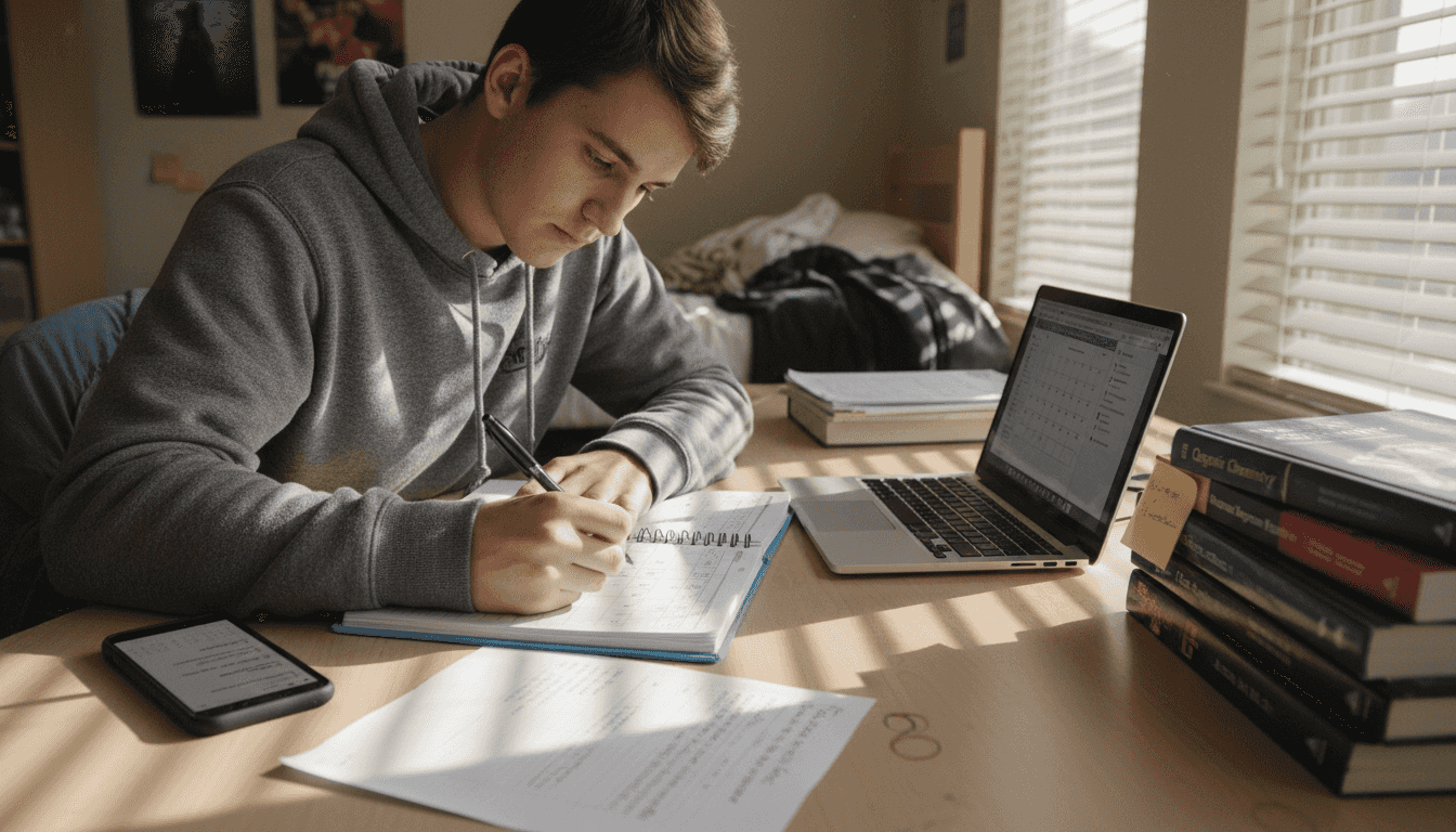 Student setting up assignment tracker at desk