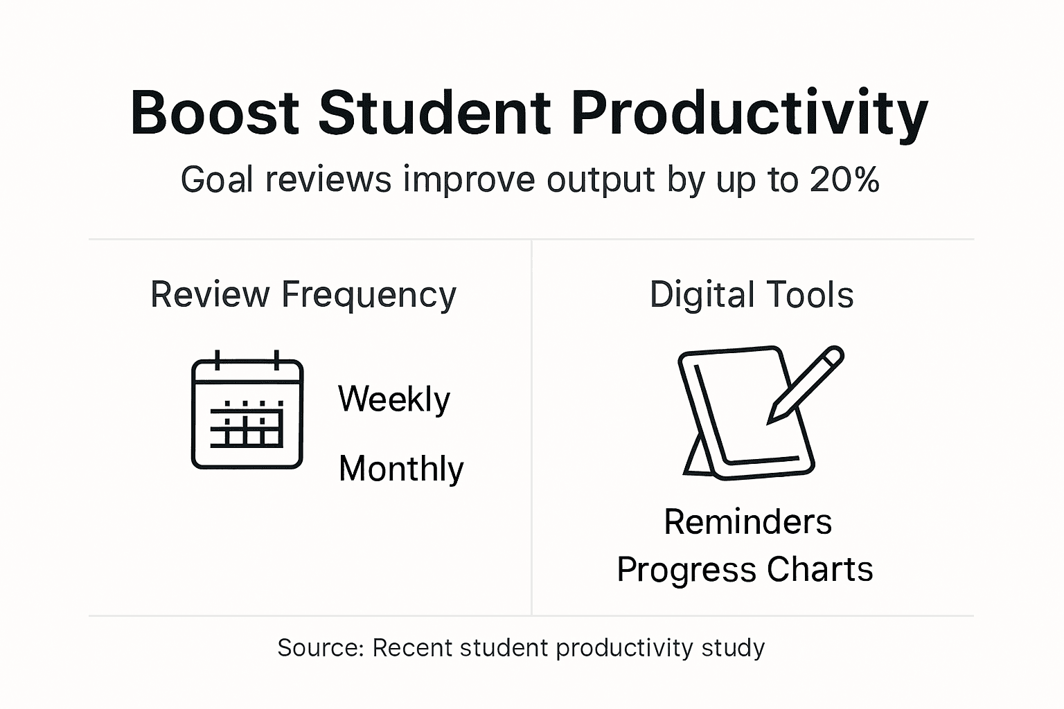 Infographic showing goal reviews boost productivity