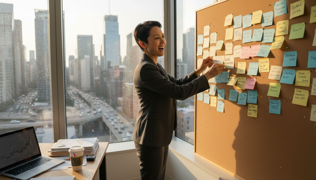 Professional pinning achieved goal on corkboard