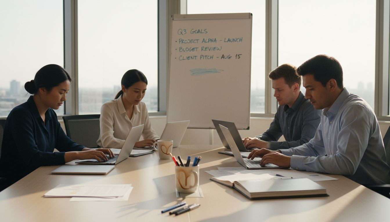 Team meeting in bright city office