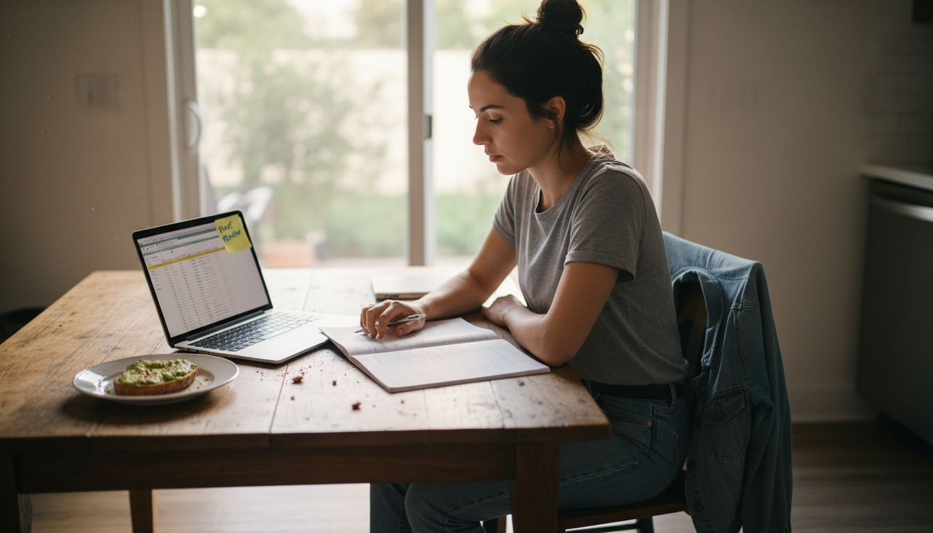 Professional reviews adaptive routine at kitchen table