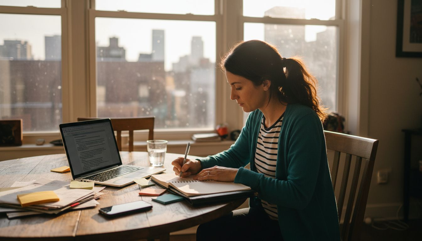 Woman planning goals at dining table