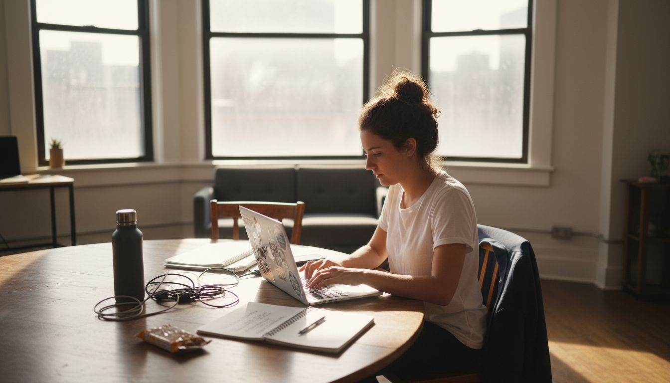 Person using task management tool in lively office
