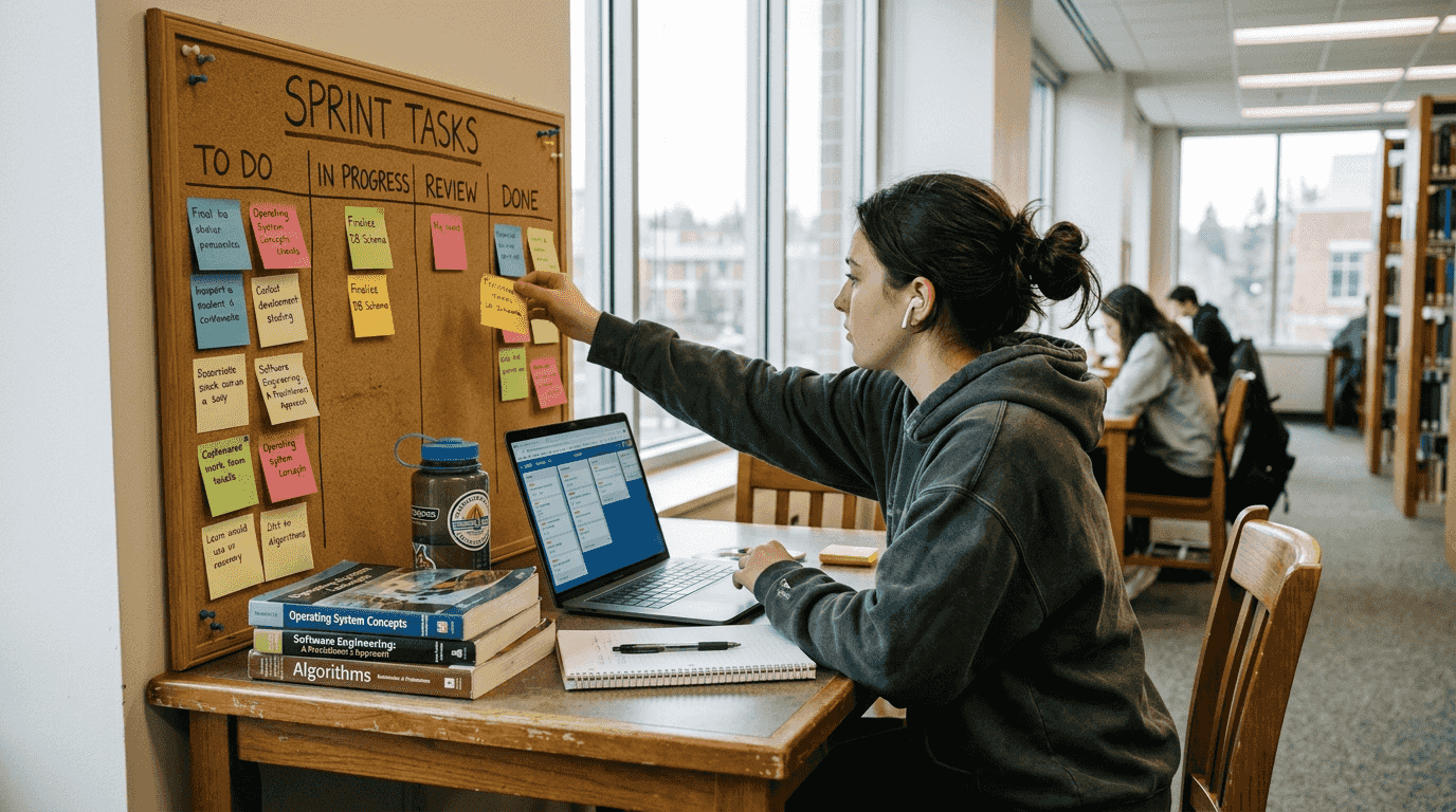 Student organizing agile tasks in library