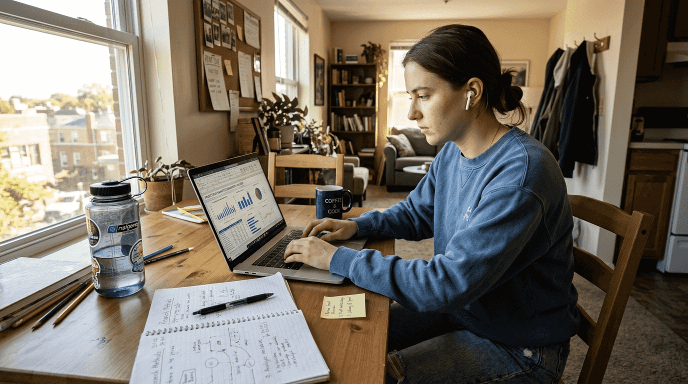 Student working on Excel project dashboard