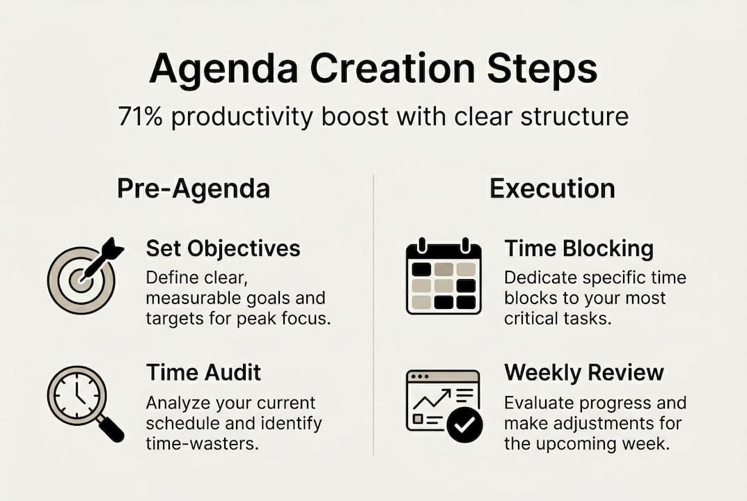 Infographic showing agenda steps and productivity