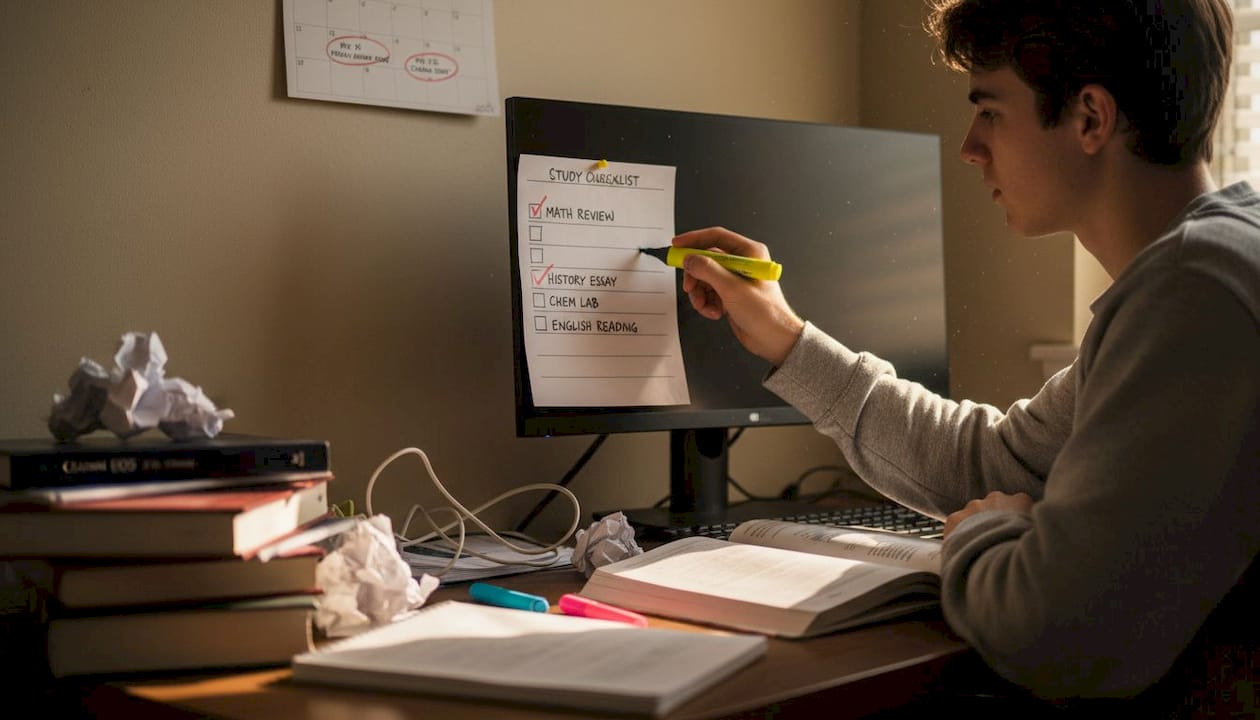 Student tracking finished study sessions with checklist