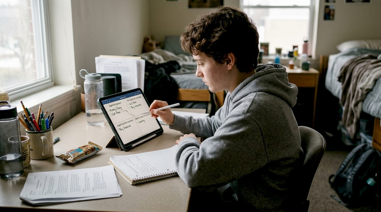 Student prioritizing tasks in shared workspace