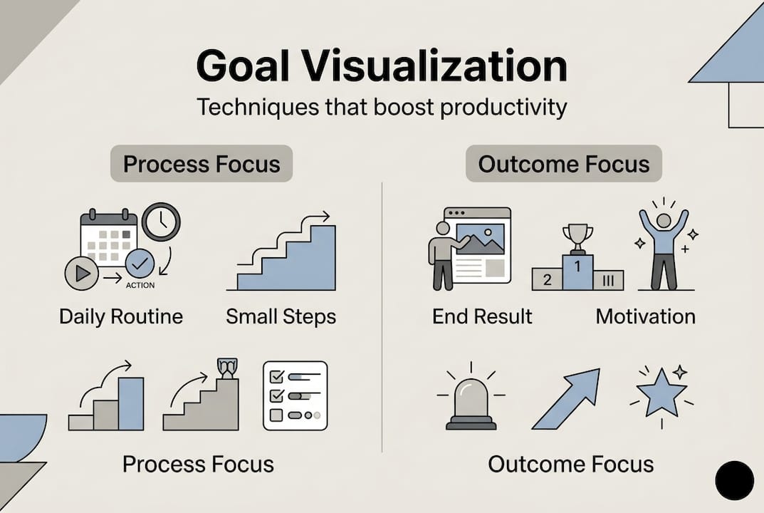 Goal visualization infographic with process and outcome focus