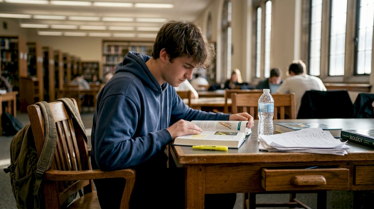 Student studying with phone tucked away in drawer