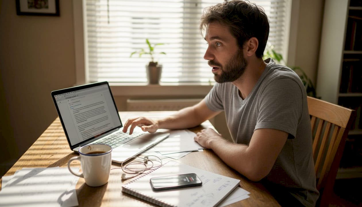 Man distracted by notifications while working