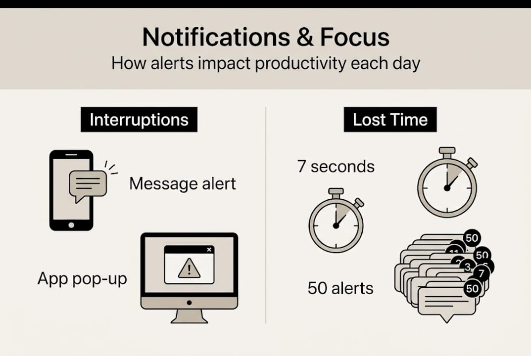 Infographic on focus loss by notifications